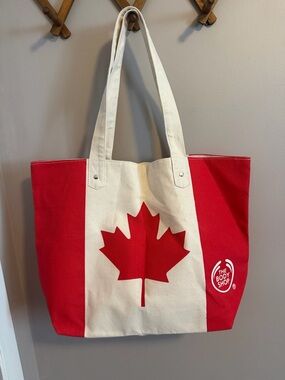The Body Shop Red White Canada Maple Leaf Canvas Tote OS
